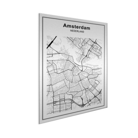 Stadtkarte Amsterdam Schwarz-Weiß Aluminium