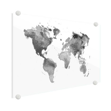 Aquarell Weltkarte Schwarz-Weiß Acrylglas