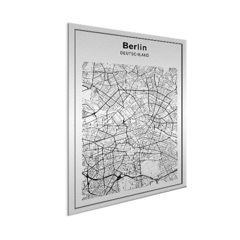 Stadtkarte Berlin Schwarz-Weiß Aluminium