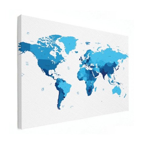 Weltkarte Blautöne Leinwand