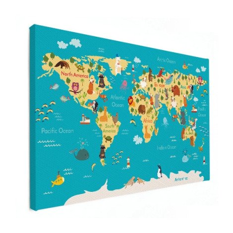Weltkarte Kontinente & Meere Leinwand