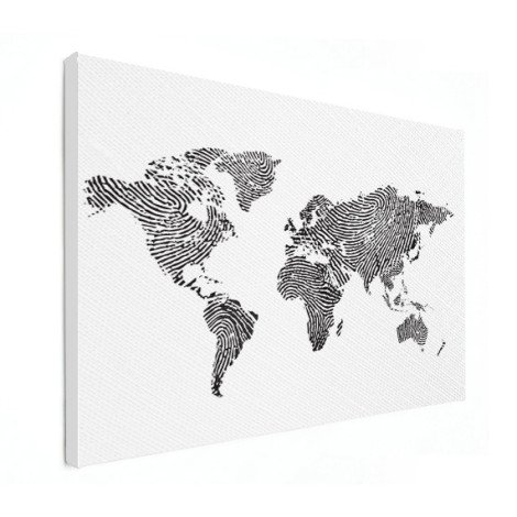 Fingerabdruck Weltkarte Schwarz-Weiß Leinwand