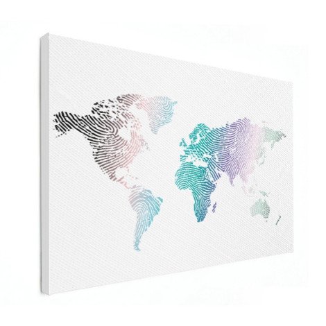 Fingerabdruck Weltkarte Farbig Leinwand