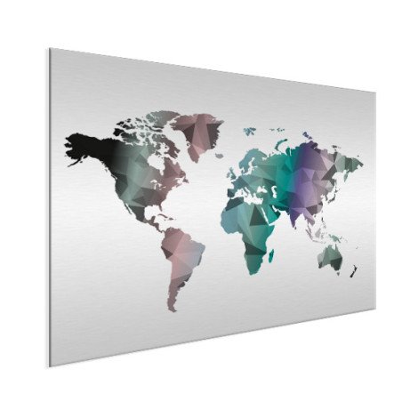 Geometrische Weltkarte Farbe Aluminium