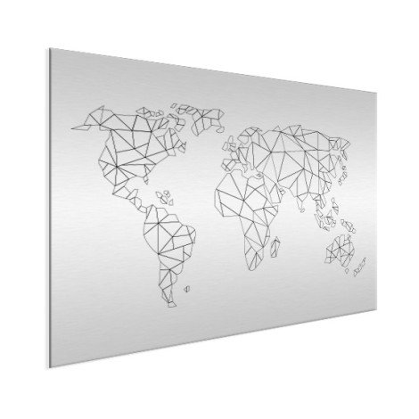 Geometrische Weltkarte Linien Aluminium