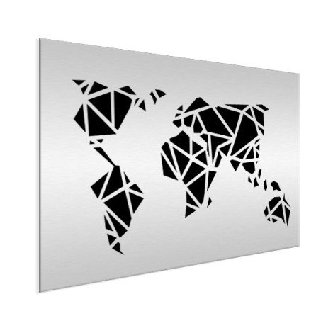 Geometrische Weltkarte Schwarz Aluminium
