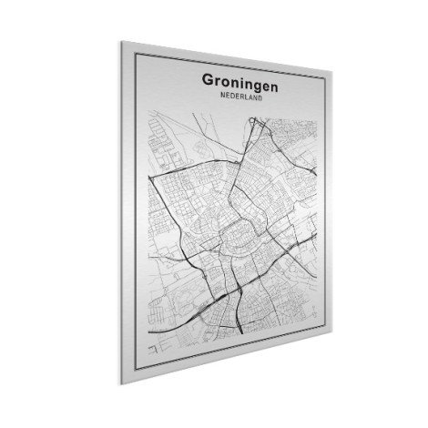 Stadtkarte Groningen Schwarz-Weiß Aluminium