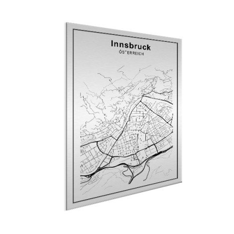 Stadtkarte Innsbruck Schwarz-Weiß Aluminium