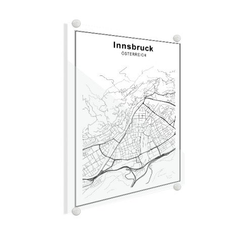 Stadtkarte Innsbruck Schwarz-Weiß Glas