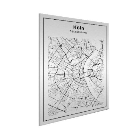 Stadtkarte Köln Schwarz-Weiß Aluminium