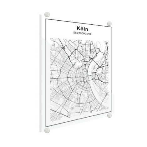 Stadtkarte Köln Schwarz-Weiß Glas