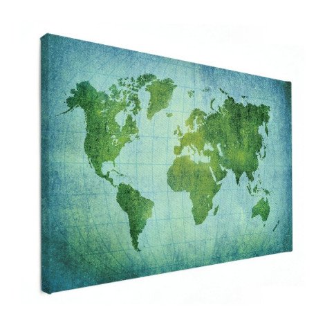 Weltkarte Pergament Kräftig Grün Leinwand