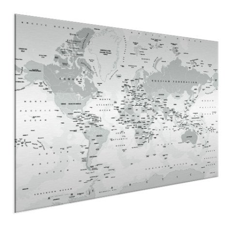 Realistische Weltkarte Graustufen Aluminium