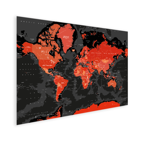 Weltkarte Rot - Schwarz Poster