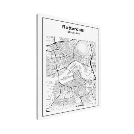 Stadtkarte Rotterdam Schwarz-Weiß Leinwand
