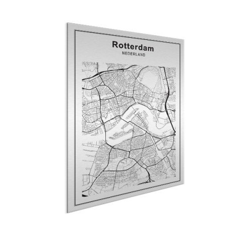 Stadtkarte Rotterdam Schwarz-Weiß Aluminium