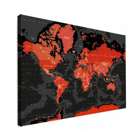 Weltkarte Rot - Schwarz Leinwand