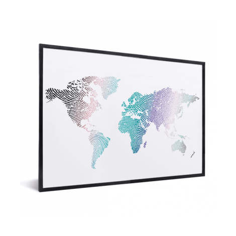 Fingerabdruck Weltkarte Farbig im Rahmen