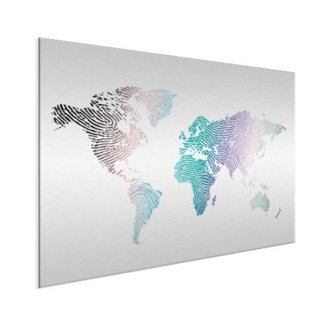 Fingerabdruck Weltkarte Farbig Aluminium