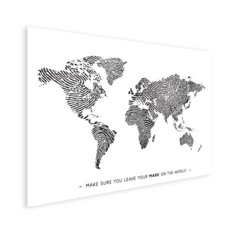 Fingerabdruck Weltkarte Schwarz-Weiß mit Text Poster
