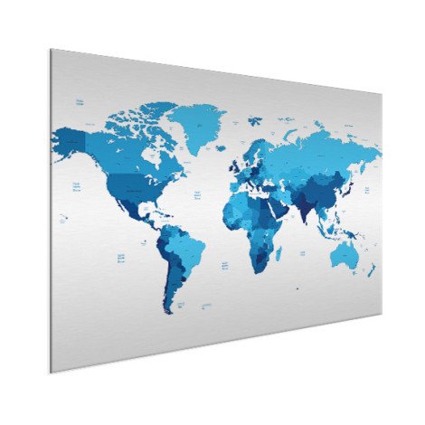 Weltkarte Blautöne Aluminium