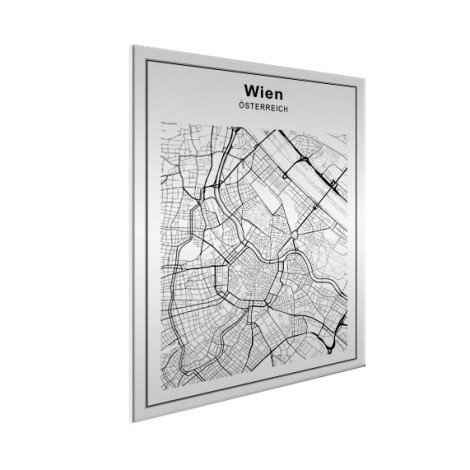 Stadtkarte Wien Schwarz-Weiß Aluminium