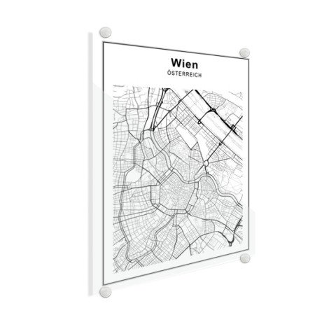 Stadtkarte Wien Schwarz-Weiß Glas
