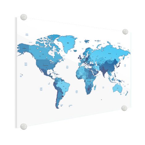Weltkarte Blautöne Acrylglas