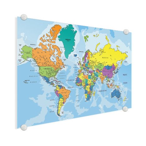 Weltkarte Grelle Farben Acrylglas
