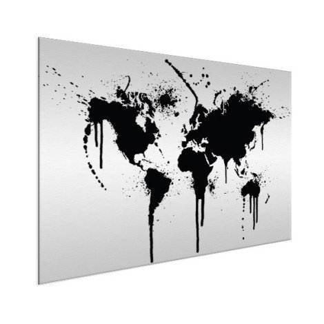 Weltkarte schwarze Tinte Aluminium
