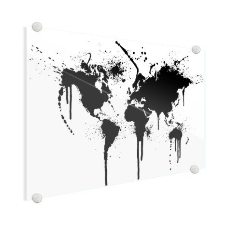Weltkarte schwarze Tinte Acrylglas