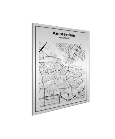 Stadtkarte Amsterdam Schwarz-Weiß Aluminium