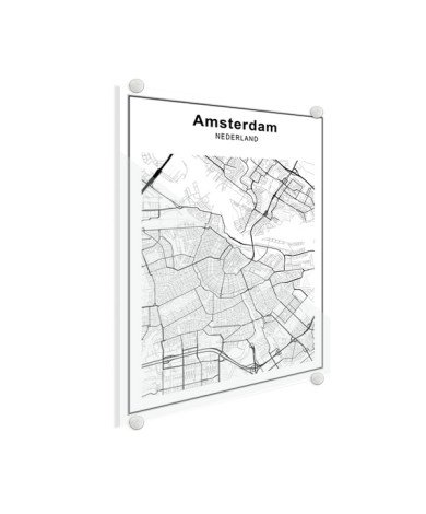 Stadtkarte Amsterdam Schwarz-Weiß Glas