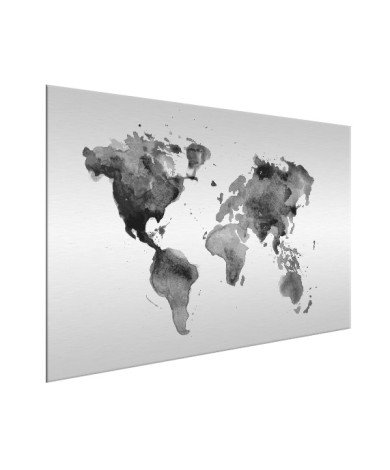 Aquarell Weltkarte Schwarz-Weiß Aluminium