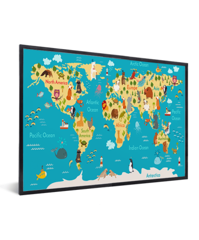 Weltkarte Kontinente & Meere im Rahmen