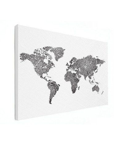 Fingerabdruck Weltkarte Schwarz-Weiß Leinwand