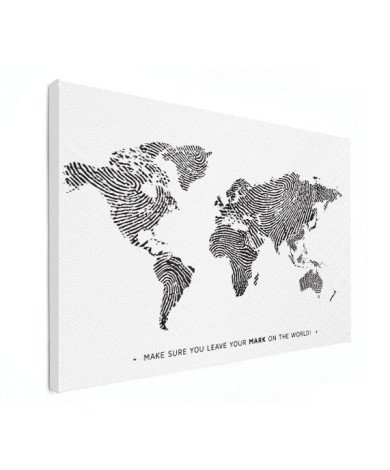 Fingerabdruck Weltkarte Schwarz-Weiß mit Text Leinwand