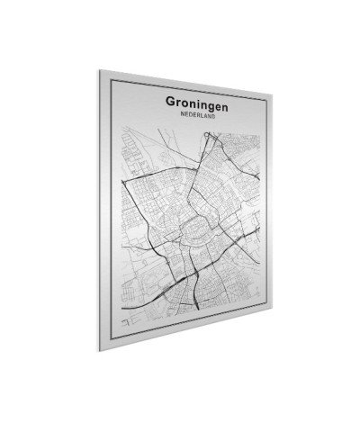 Stadtkarte Groningen Schwarz-Weiß Aluminium