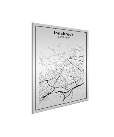 Stadtkarte Innsbruck Schwarz-Weiß Aluminium