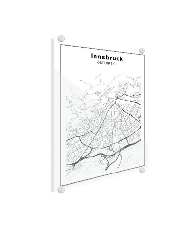 Stadtkarte Innsbruck Schwarz-Weiß Glas