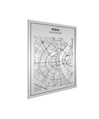 Stadtkarte Köln Schwarz-Weiß Aluminium