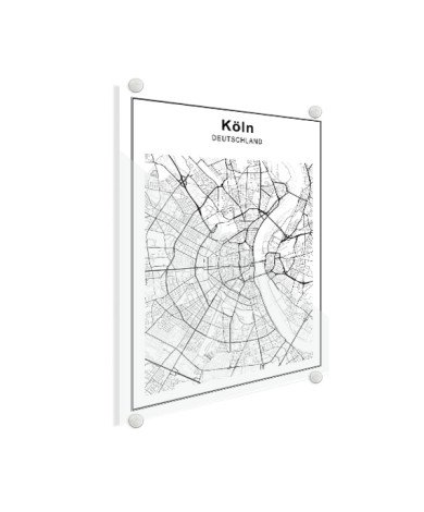Stadtkarte Köln Schwarz-Weiß Glas