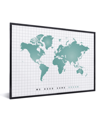 Weltkarte Minzgrün im Rahmen