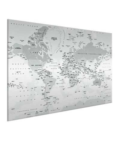 Realistische Weltkarte Graustufen Aluminium