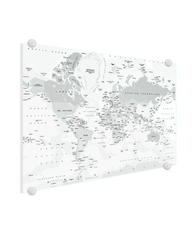 Realistische Weltkarte Graustufen Acrylglas