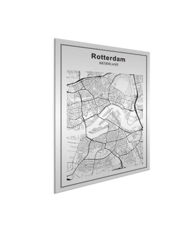 Stadtkarte Rotterdam Schwarz-Weiß Aluminium