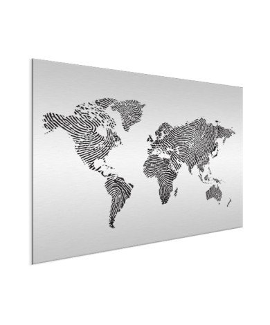 Fingerabdruck Weltkarte Schwarz-Weiß Aluminium