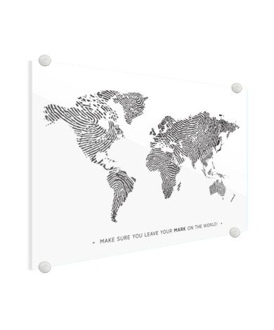 Fingerabdruck Weltkarte Schwarz-Weiß mit Text Acrylglas