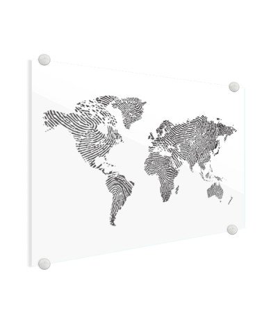 Fingerabdruck Weltkarte Schwarz-Weiß Acrylglas