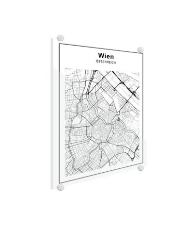 Stadtkarte Wien Schwarz-Weiß Glas
